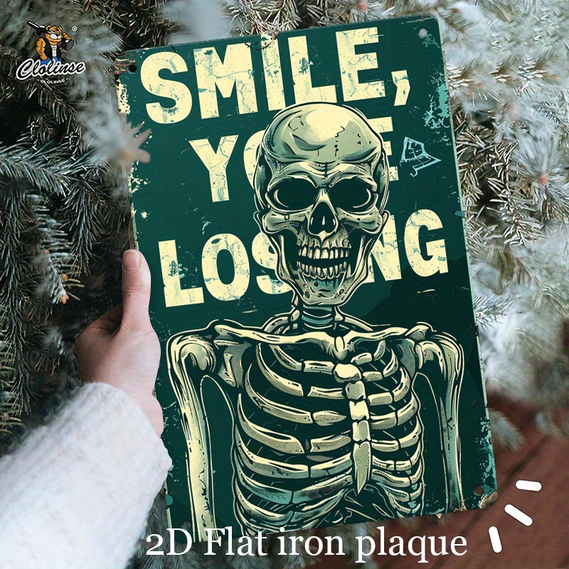 Halloween Skeleton Decoration - ป้ายโลหะลายโครงกระดูกวินเทจ 