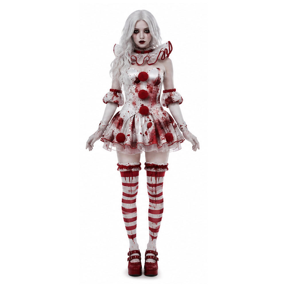 Halloween Costume Kids - ชุดคอสเพลย์ฮาโลวีนใหม่ ชุดตัวละครสาวนักเล่นตลกสีดำ ขนาดยุโรป สำหรับผู้หญิง ชุดคอสเพลย์ตัวละครสำหรับงานปาร์ตี้ ตัวละครนักเล่นตลกเปื้อนเลือด