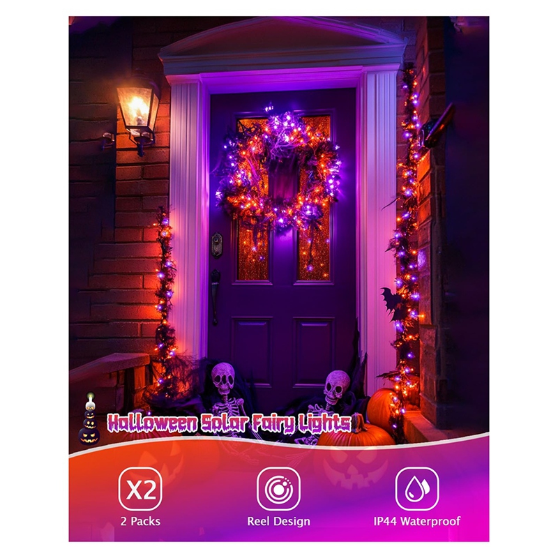 Halloween Led String Lights Orange - ไฟประดับฮาโลวีนพลังงานแสงอาทิตย์ DT16, 8 โหมด, ไฟ LED