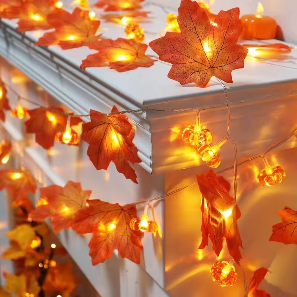Halloween Led String Lights Orange - ไฟประดับรูปฟักทองใบเมเปิ้ลฮาโลวีน ขนาด 59 นิ้ว/118 นิ้ว 10/20
