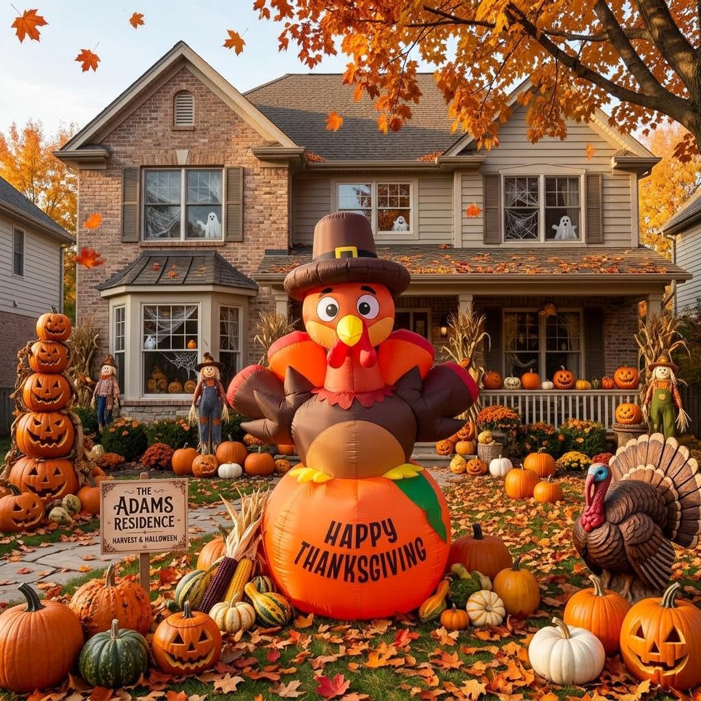 Halloween Pumpkin Decor Led - ฟักทองเป่าลมรูปคนไล่กาสำหรับตกแต่งสวนฮาโลวีน ขนาด 6 ฟุต