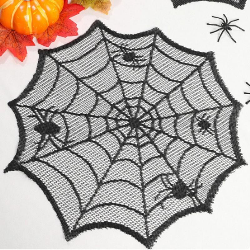 Spider Web Halloween Decoration - [MOA] ผ้าปูโต๊ะลายใยแมงมุมสีดำ 2/4 ชิ้น ผ้าปูโต๊ะฮาโลวีน แผ่นรองจานตกแต่ง