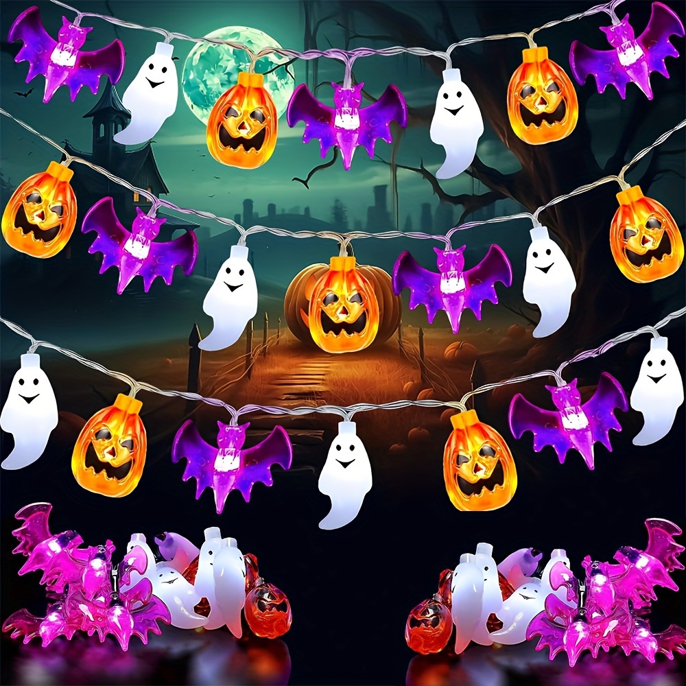 Halloween Led String Lights Orange - ไฟประดับ LED รูปฟักทอง ค้างคาว ผี น่ารัก