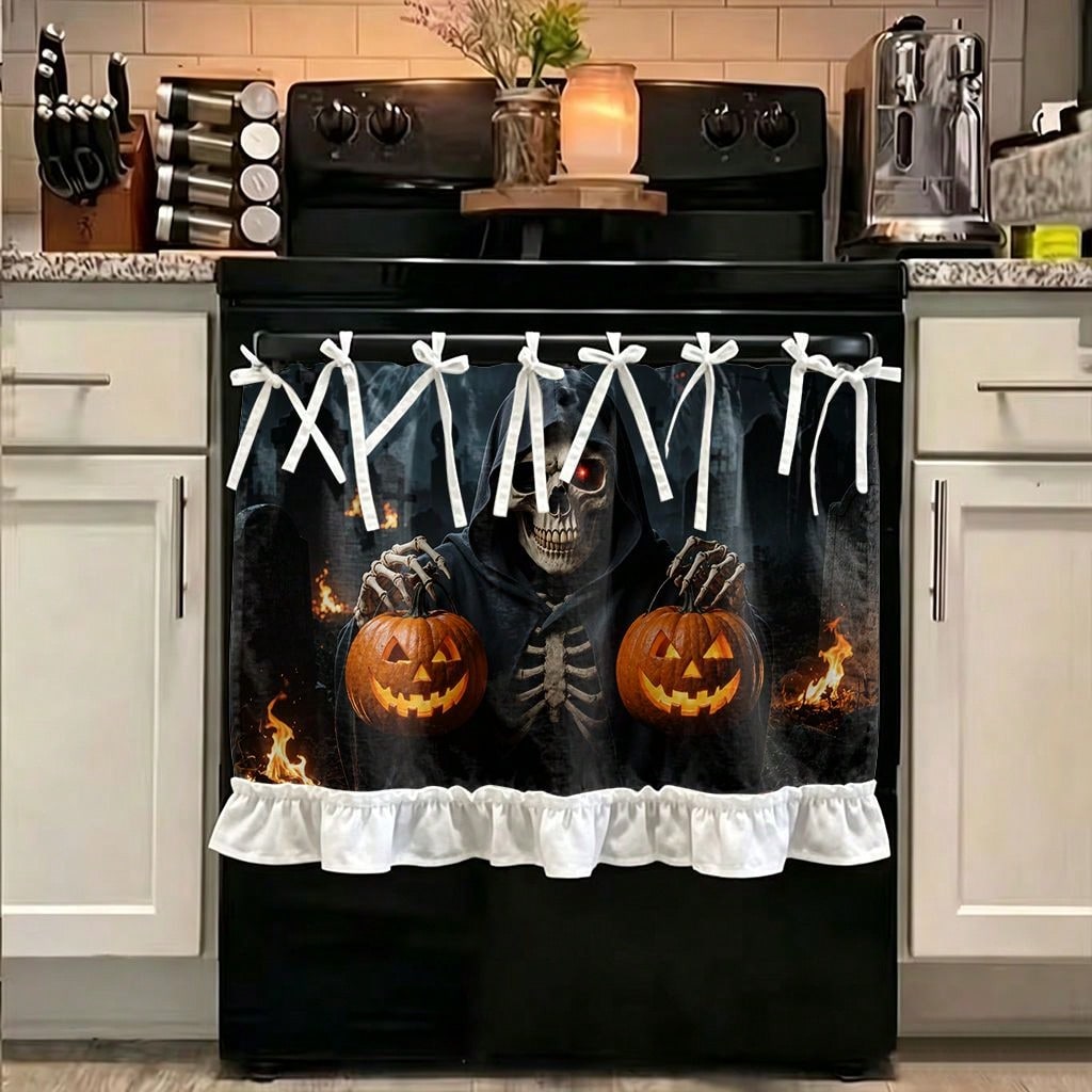 Pumpkin Lantern Halloween - ม่านครัว 1 ชิ้น ลายฮาโลวีน พิมพ์ลาย 2D