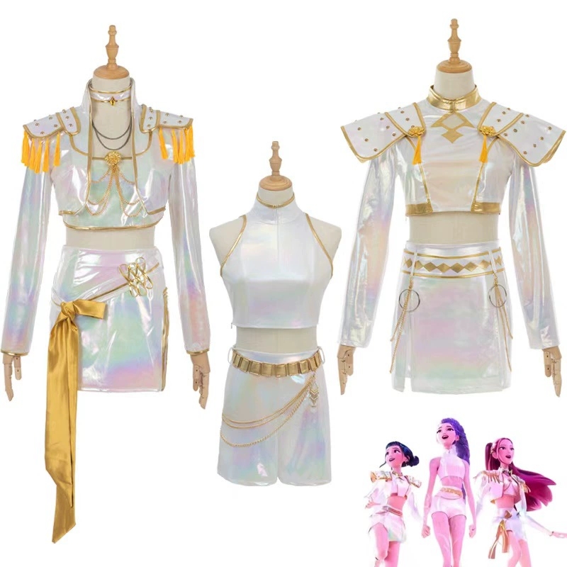 Halloween Costume Kids - ชุดคอสเพลย์หนัง PU สีขาว ชุดร้องเพลงสำหรับผู้หญิง ชุดปาร์ตี้ฮาโลวีน คาร์นิวัล