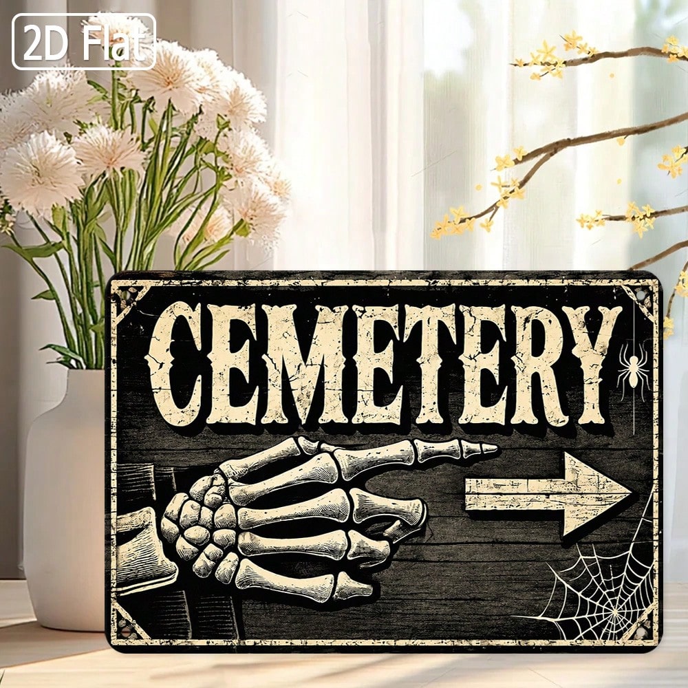 Halloween Skeleton Decoration - ป้ายสังกะสีแบน 2 มิติ 1 ชิ้น -