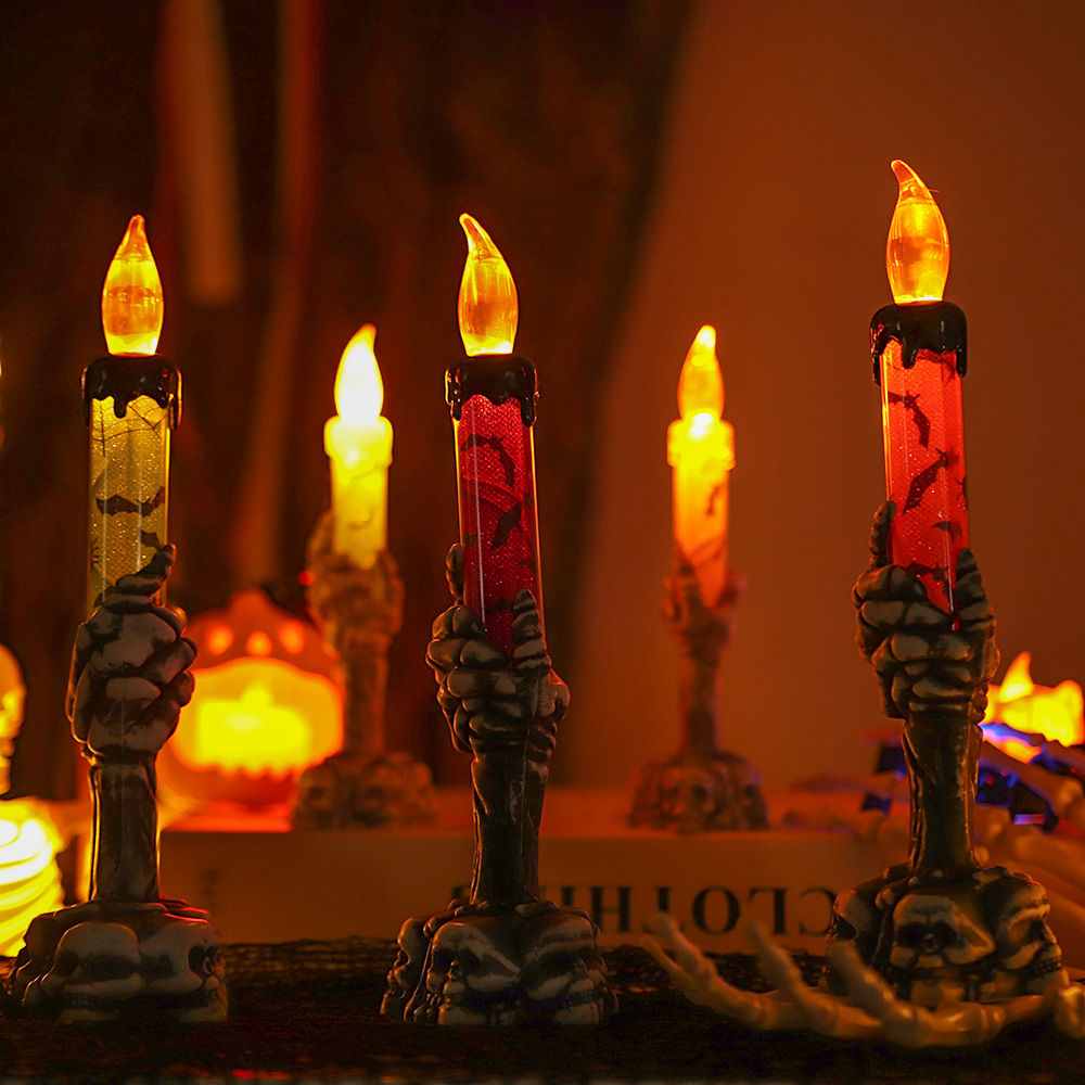 Pumpkin Lantern Halloween - โคมไฟ LED รูปมือโครงกระดูกฮาโลวีน พร้อมฟังก์ชันแสงเทียน ตกแต่งงานปาร์ตี้ สำหรับบ้าน
