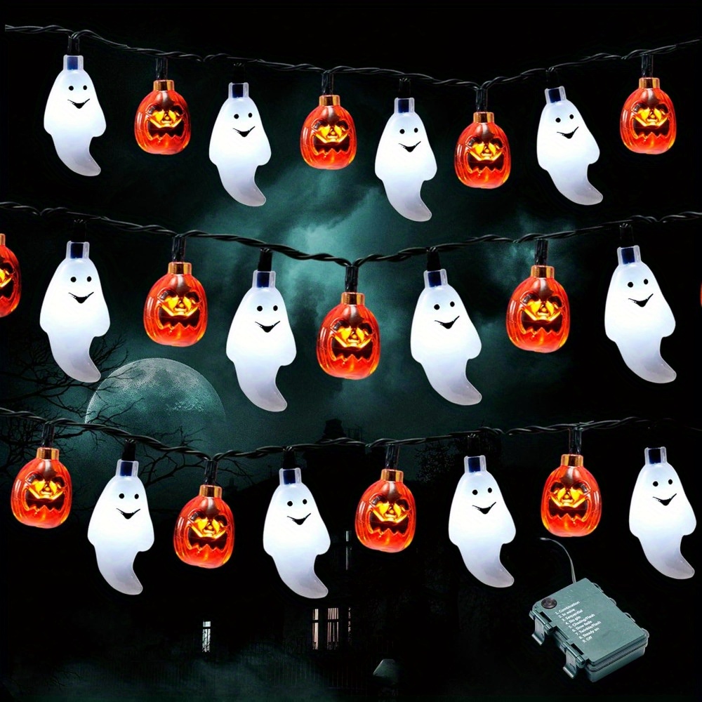 Halloween Led String Lights Orange - ไฟประดับฮาโลวีนรูปฟักทองผี 19.7 ฟุต 30 ดวง ใช้แบตเตอรี่