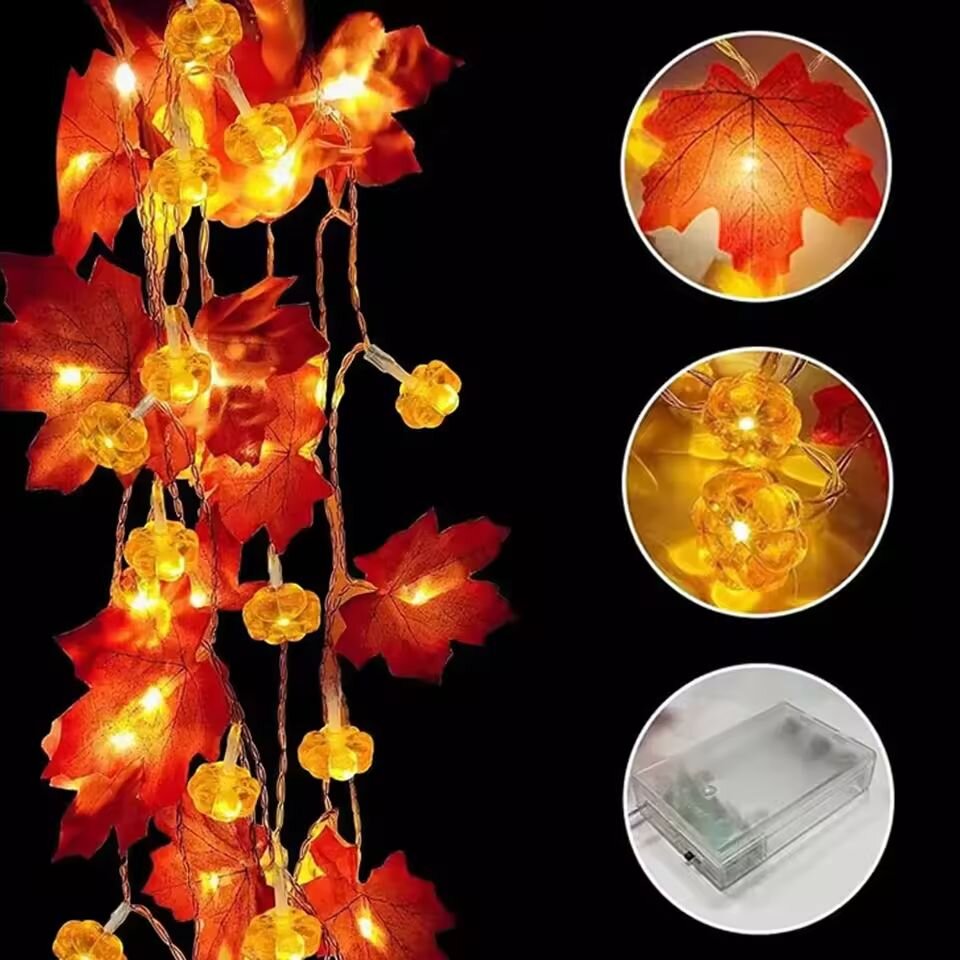 ไฟประดับรูปฟักทองใบเมเปิ้ลฮาโล - Halloween Led String Lights Orange บทวิจารณ์และราคา