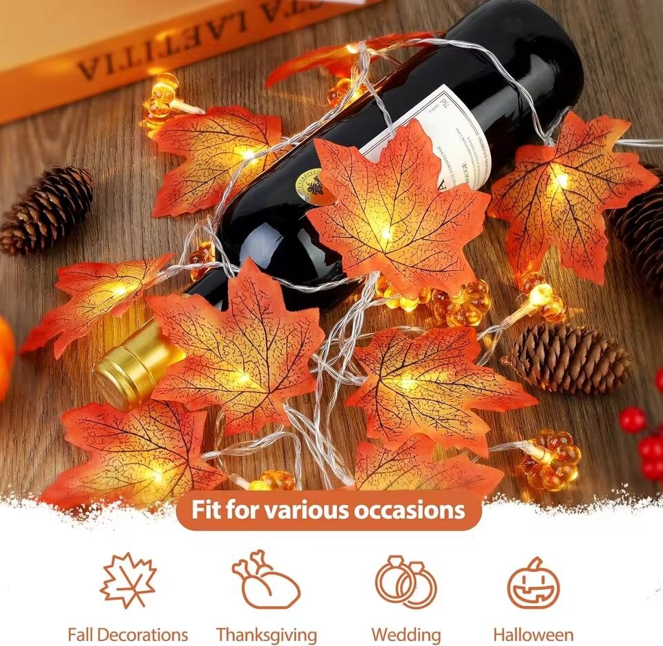 ไฟประดับรูปฟักทองใบเมเปิ้ลฮาโล - Halloween Led String Lights Orange บทวิจารณ์และราคา