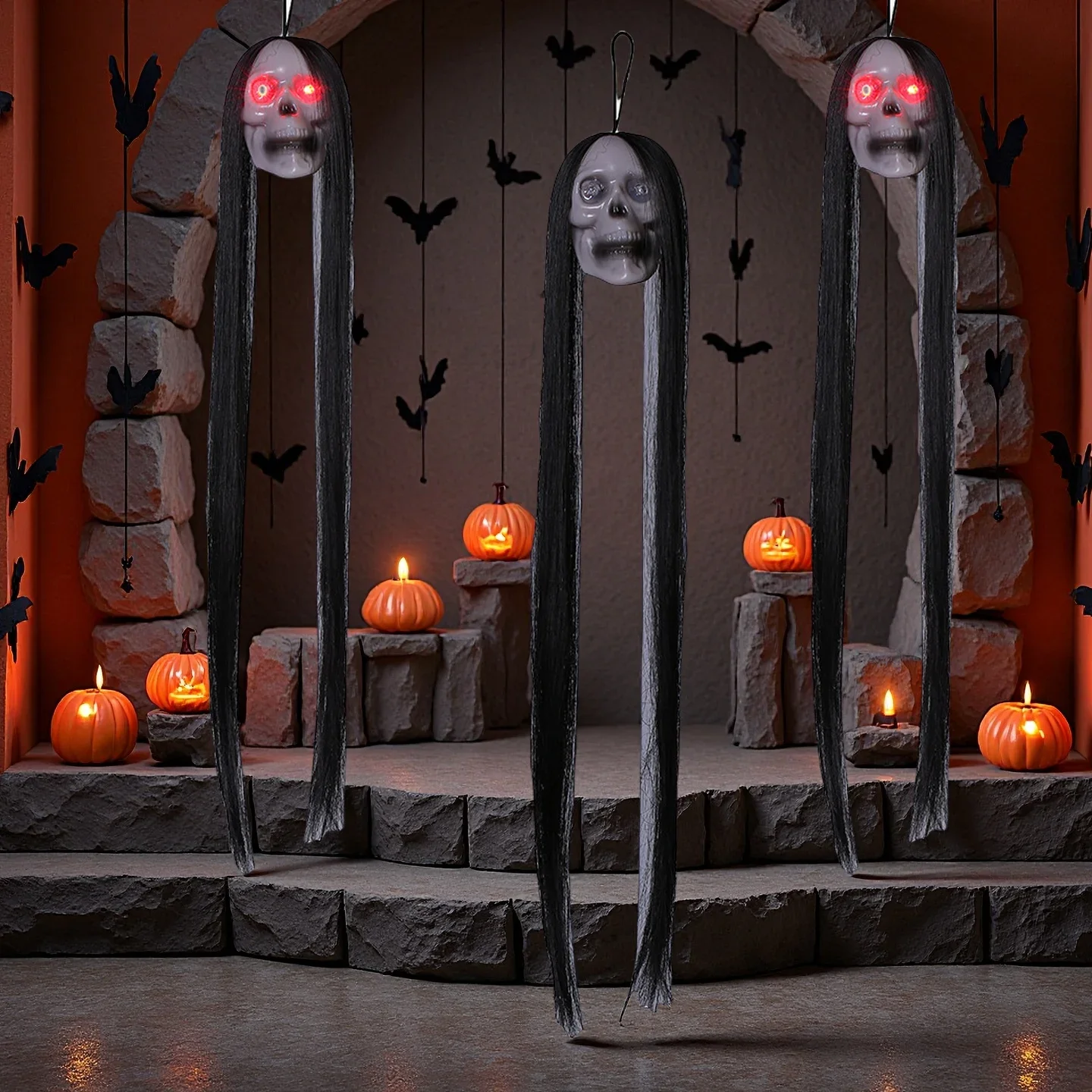 ฮาโลวีนแขวน Ghost Skull ผมยาว  - Halloween Skeleton Decoration บทวิจารณ์และราคา
