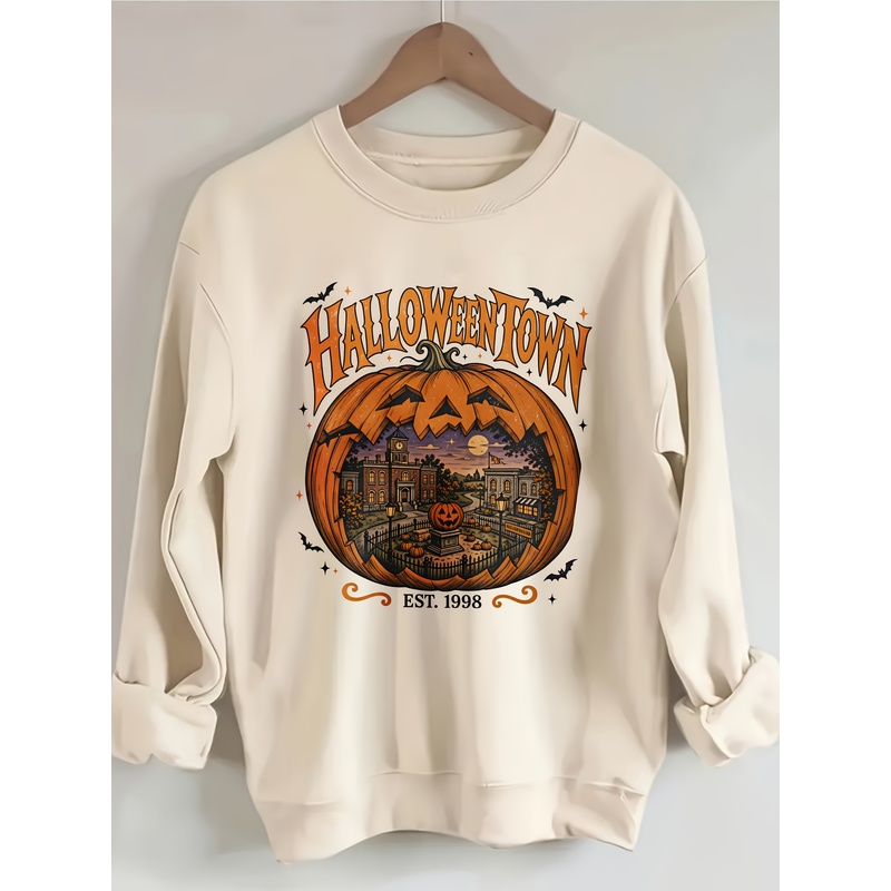 เสื้อฮู้ดคอกลมสำหรับผู้หญิง ลา - Pumpkin Lantern Halloween บทวิจารณ์และราคา