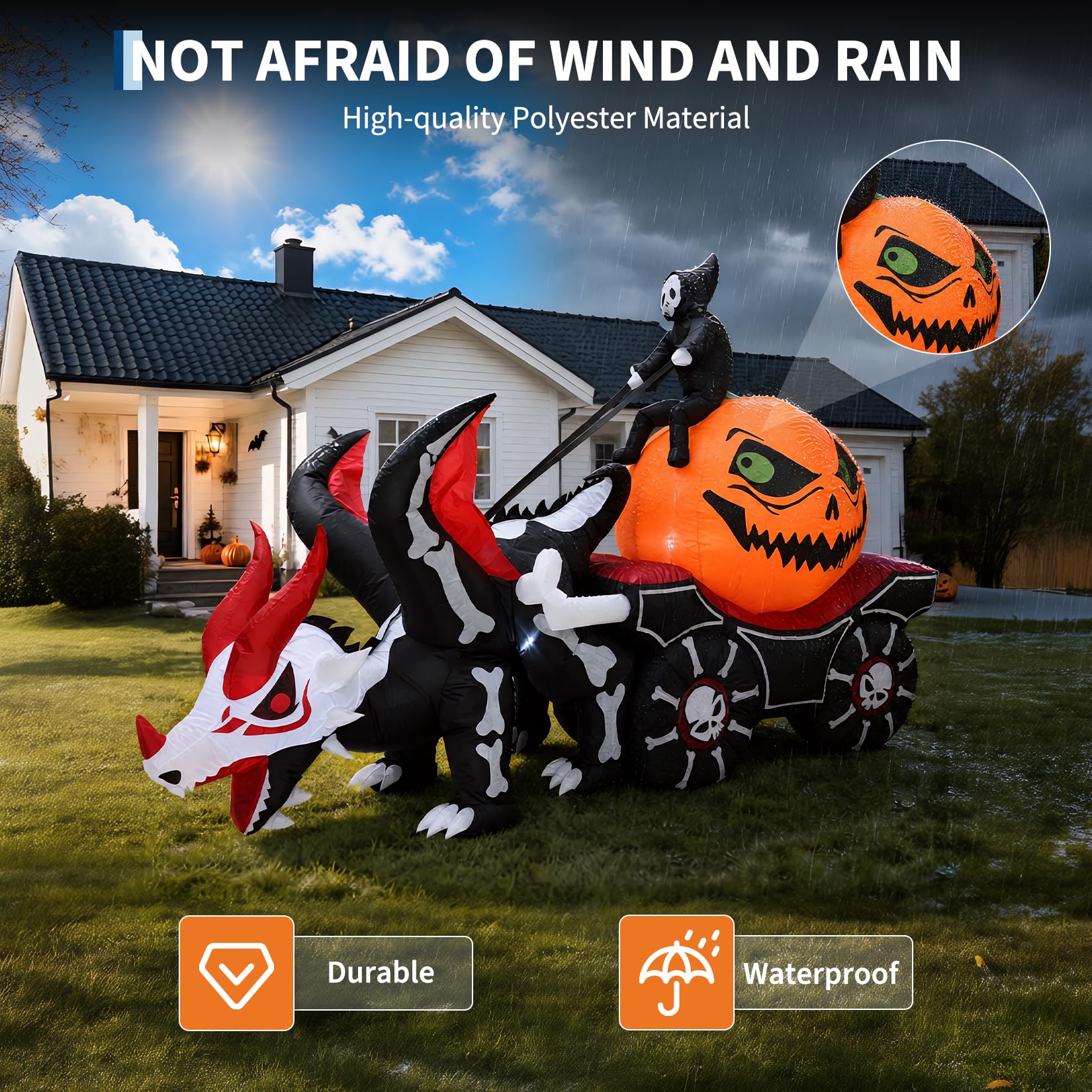 รถฟักทองประดับไฟฮาโลวีนแบบเป่า - Halloween Pumpkin Decor Led บทวิจารณ์และราคา
