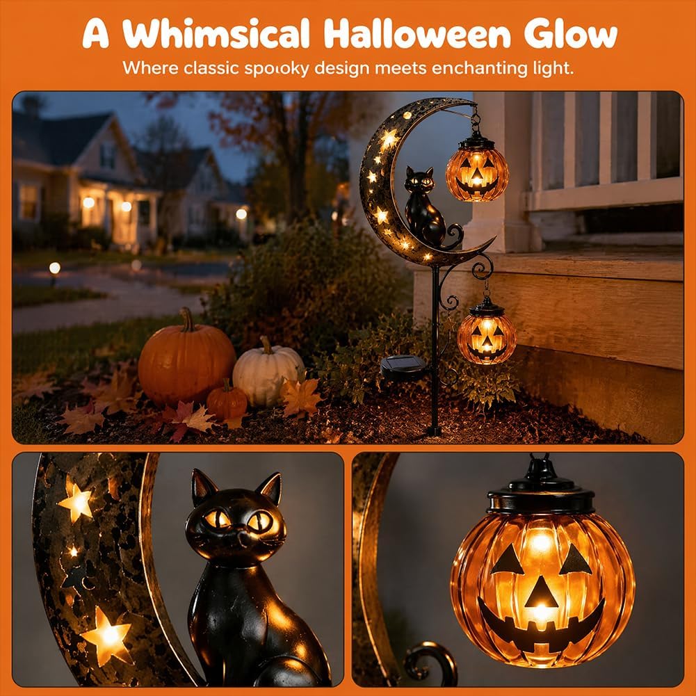 ไฟประดับสวนรูปแมวดำ ฟักทอง และ - Pumpkin Lantern Halloween บทวิจารณ์และราคา