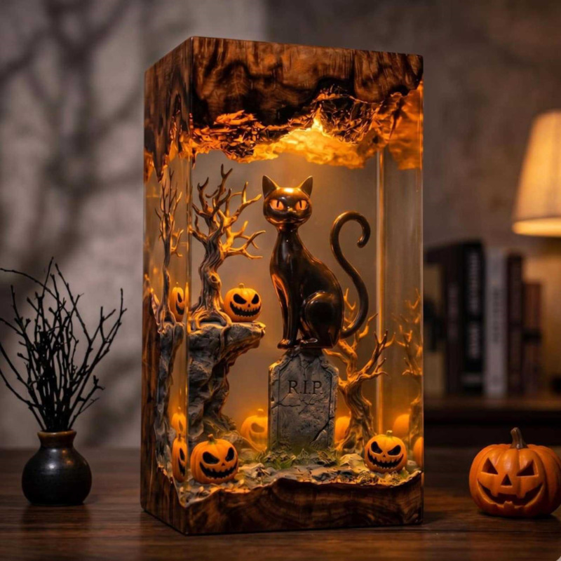 โคมไฟตั้งโต๊ะ LED รูปแมวดำและฟ - Halloween Pumpkin Decor Led บทวิจารณ์และราคา