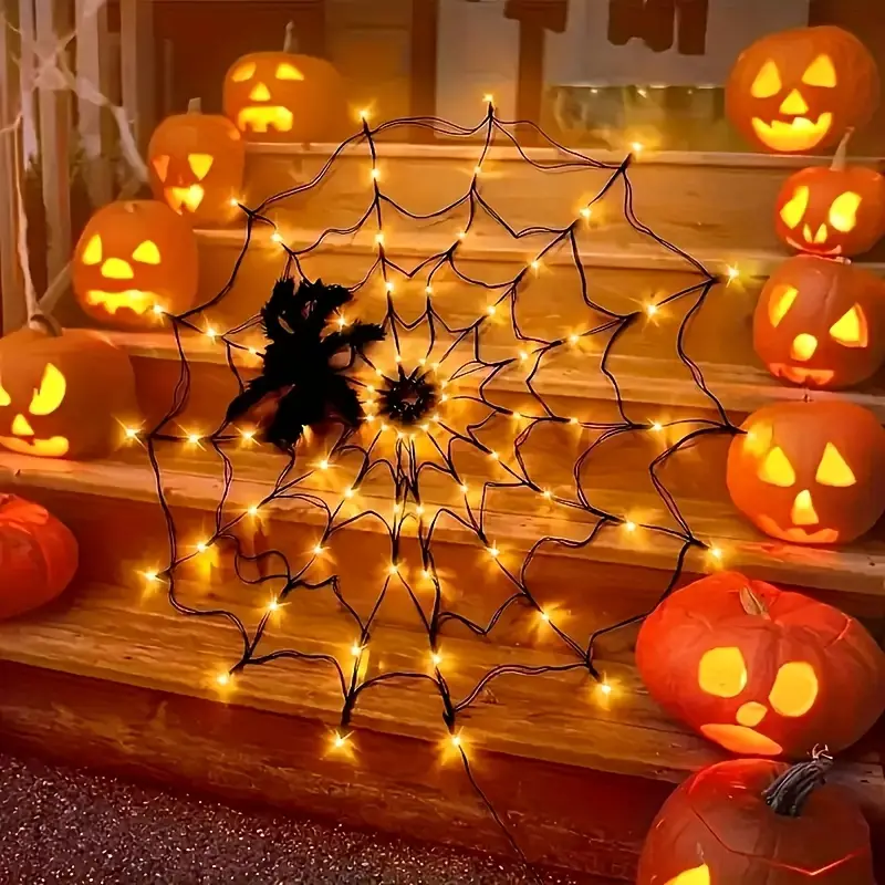 ฮาโลวีนไฟสายไฟ LED ใยแมงมุมผีเ - Spider Web Halloween Decoration บทวิจารณ์และราคา
