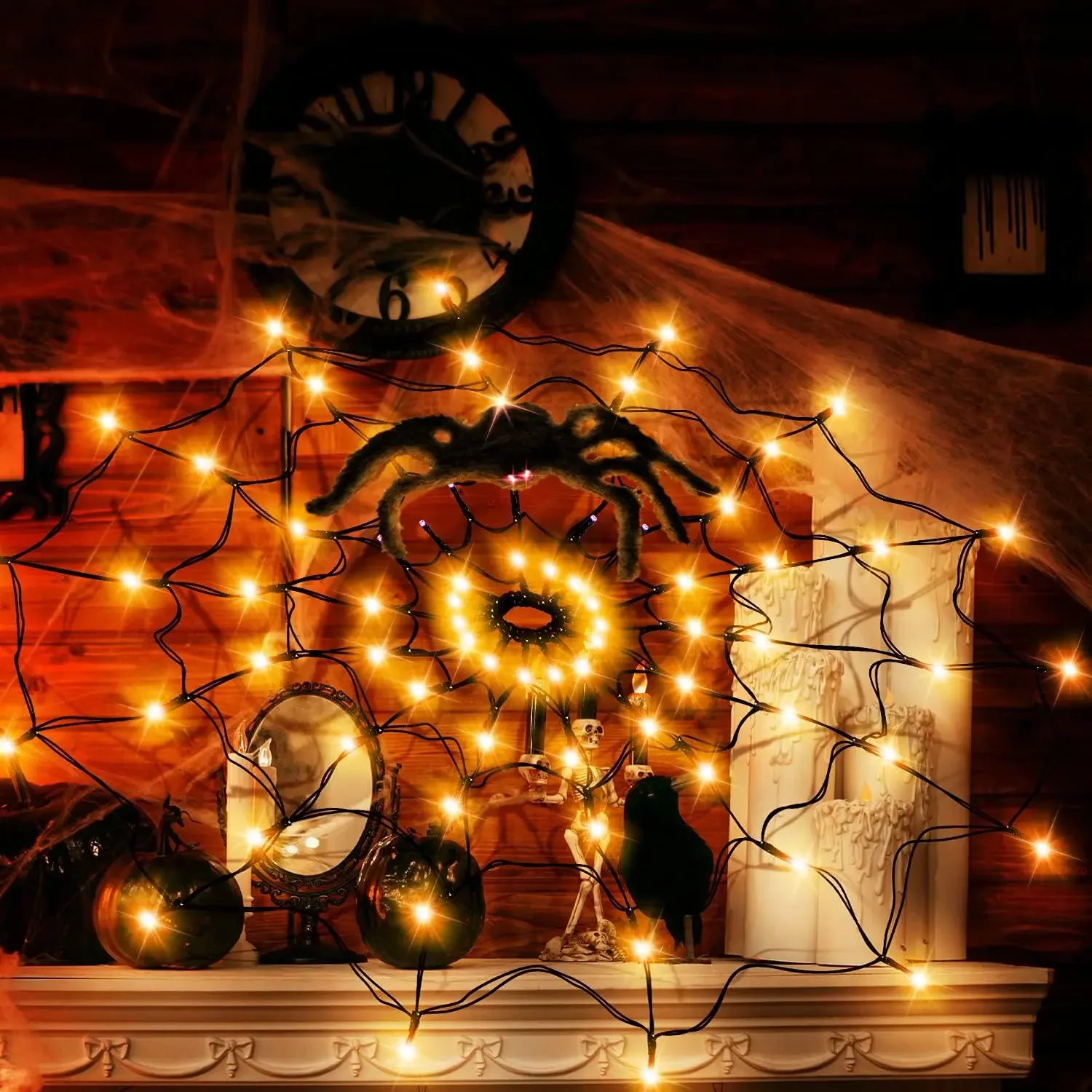 ฮาโลวีนไฟสายไฟ LED ใยแมงมุมผีเ - Spider Web Halloween Decoration บทวิจารณ์และราคา